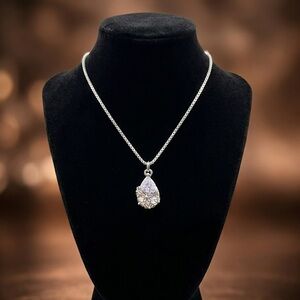 New Teardrop Pendant Necklace With CZ - Stainless Steel